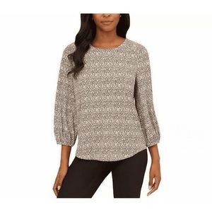 Adrianna Papell Womens 3/4 Sleeve Keyhole Top Beige Size Medium